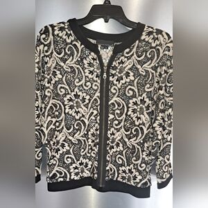 Ladies Laudrew Jacket Cardigan Black White Floral  Zip Stretch Dolman 3/4 Slv 6